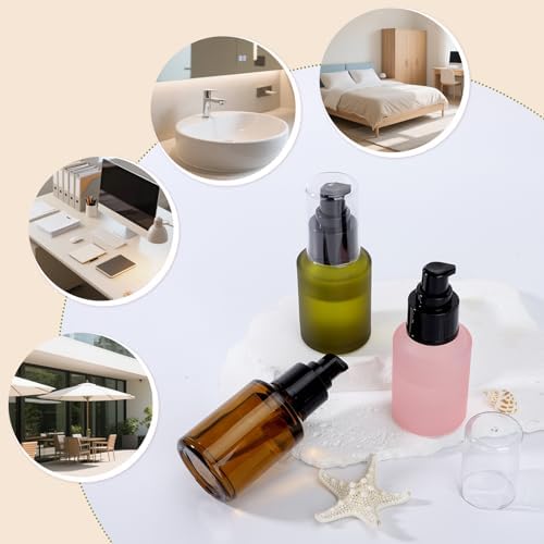 Segbeauty 2oz Frosted Glass Pump Bottle Dispenser, 3pcs Empty Travel Size Bottles with Pump, 15ml Refillable Travel Lotion Container, Mini Liquid Containers for Creams Oils Bottle in Mixed Color