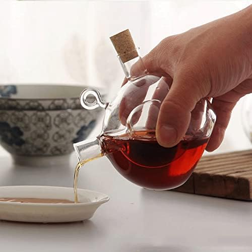 2 in 1 Oil and Vinegar Dispenser Cruet Bottle, Kitchen Supplies Glass Olive Oil and Balsamic Vinegar Cruet Bottle with Cork Stoppers, Hand-blown Glass Jar (Ball Shape)