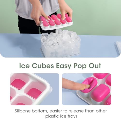 DOQAUS Ice Cube Tray with Lid and Bin,4 Pack Ice Cube Trays for Freezer