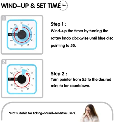 TWENTY5 SEVEN Countdown Timer 7.5 inch; 60 Minute 1 Hour Visual Timer – Classroom Teaching Tool Office Meeting, Mechanical Countdown Clock for Kids Exam Time Management Magnetic, Sky Blue