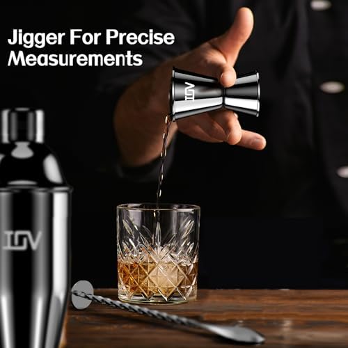 IOV Cocktail Shaker Bar Set, 24oz Martini Shaker with Built-in Strainer, Bar Tool Kit with Recipes Booklet, Professional Stainless Steel Large Bartender Drink Shaker Margarita Alcohol Mixer-Black