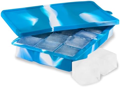 Host Ice Cube Tray with Lid, Makes 15 1.25" Cubes, Durable Silicone Trays, Perfect for Cocktails, Beverages, Mocktails, Iced Coffee, Tea, Infused Water, Kitchen Essentials, Set of 1, Blue Marble