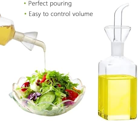 Olive Oil Dispenser, Olive Vinegar Cruet, Cooking Wine Container Salad Dressing Glass Oil Bottle, Vinaigrette Oil Dispenser for Kitchen or BBQ (8.5 oz, Set of 2)