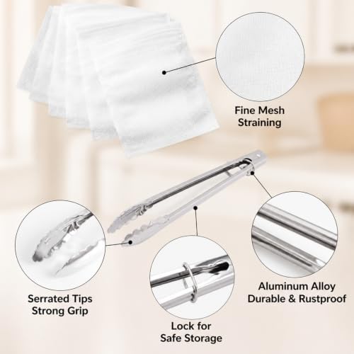 Manual Juicer Set - 304 Stainless Steel - With 10 Filter Bags & Food Tongs
