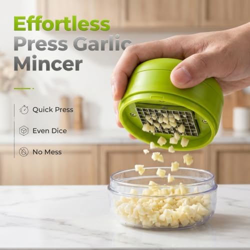 Manual Garlic Masher, Stainless Steel Blade Garlic Mincer Crusher with Peeler and Cleaning Brush, Hand-Press Garlic Chopper Grater for Ginger, Nut, Herb (3PCS)