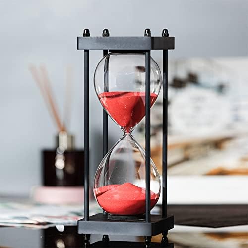 SAMLONG Large Hourglass Timer 60 Minute, Black Wooden Sandglass, Red