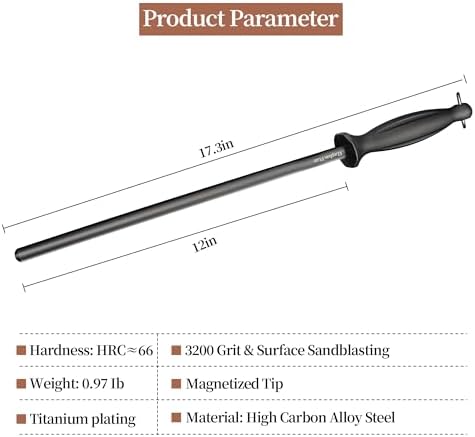 12-Inch Knife Sharpening Rod, Carbon Steel Honing Rod with Black Handle