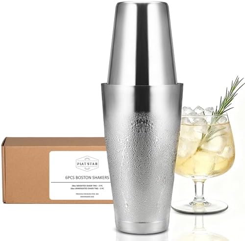 Bulk Cocktail Shakers Bartending - 6pc Boston Bar Shaker Tins Stainless Steel, Commercial 18oz 28oz Metal Shaking Tin Set, Professional Bartender Kit for Drinks, Bar Supplies - Silver