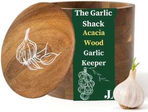The Garlic Shack Acacia Wood Garlic Keeper For Counter With Lid 4 Inch