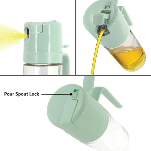Glad 2 in 1 Oil Dispenser, 18.6oz/550ml - Olive Oil Sprayer for Cooking, Pouring Salad Dressing, and Grilling - Kitchen Gadget with Refillable Glass Bottle, Handle, and Mist or Pour Options - Green