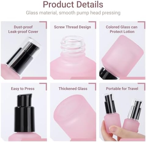 Segbeauty 0.5oz Frosted Glass Lotion Bottle Empty, 3pcs Travel Lotion Container, 15ml Refillable Glass Travel Bottles for Toiletries, Hair Oil Bottles, Mini Size Skincare Cream Pump Bottle Mixed Color