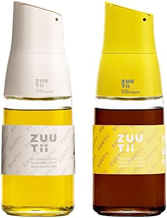 Zuutii Olive Oil Dispenser Set - Glass Bottle for Kitchen, Drip-Free, White+Lemon Yellow