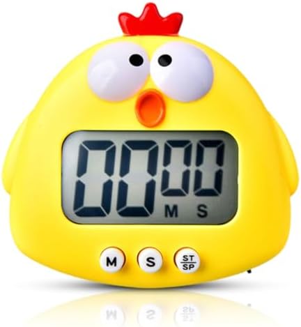 Cute Cartoon Animal Digital Timers, Countdown Timer Kid Timers LCD Display Magnetic Kitchen Timer with ON/Off Switches for Kitchen Cooking Bake Accessories(Yellow)