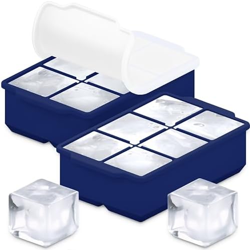 KitchFort® Large Silicone Ice Cube Tray (2-Pack) - 2" Big Ice Mold with Lid
