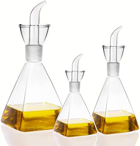 17oz Glass All-Purpose Cruet, Glass Oil Decanter and Cruet (Pyramidal-17 oz) (Pack of 2)
