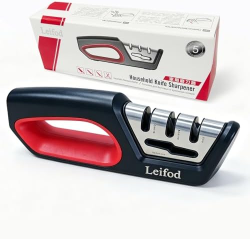 4in1 Knife Sharpener,3-Stage Manual Guided Knife Sharpeners,with Ceramic Stone, Tungsten Carbide Plates, Diamond rods