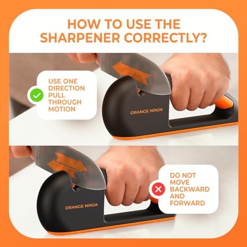 Orange Ninja 4-Stage Knife Sharpener & Serrated Knife Sharpener– Repairs, Sharpens & Polishes Blades with Ergonomic Non-Slip Grip (Pack of 2)