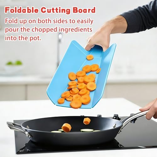 4 PCS Folding Cutting Board - Plastic Chopping Board for kitchen - Non Slip Easy Grip Handle Food Cutting Boards for Veggies, Fruit(11 inch x 7 inch)
