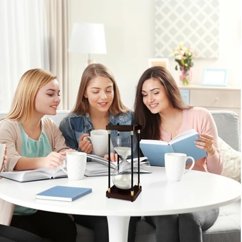 60 Minutes Sand Hourglass Timer, Vintage Sand Clock 60 Minutes, Large White Sander with Wooden End Caps, Hour Glass Sandglass Timer for Games Classroom Kitchen Decorative (White Sand)