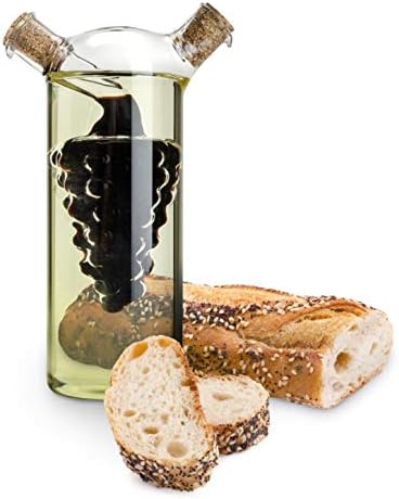 Twine 2-In-1 Oil and Vinegar Cruet Bottle with Cork Stoppers, Olive Oil and Balsamic Vinegar Dispenser, Hand Blown Glass, Pack of 1