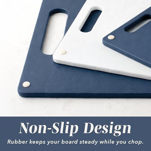 COOK WITH COLOR Non-Slip Cutting Board Set – Kitchen Essentials with Easy Grip Handle for Meat, Veggies, and Fruits, 3 Cutting Boards, Blue and White Marble