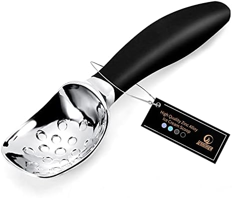 Professional Ice Cream Scoop with Ergonomic Anti-Slip Handle - Rust-Proof Zinc Alloy, Anti-Freeze Design for Home & Commercial Use (Black)