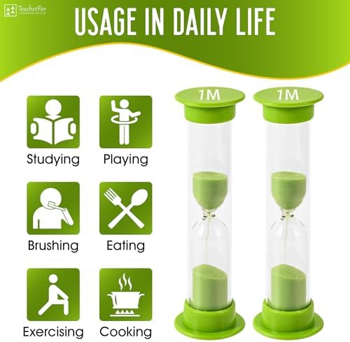 Sand Timer for Kids - 1 Minute Set of 4 Hour Glass - Green Color- Acrylic Covered for Classroom, Home & Kids Room