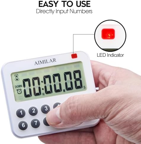 AIMILAR Magnetic Digital Kitchen Timer with Direct Numerical Keypad, Loud Alarm - 99Hr Countdown Count Up Timer for Cooking Baking Classroom, Batteries Included