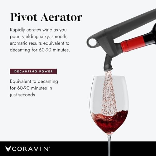CORAVIN Pivot Aerator For Use, Wine Preservation System Quickly Aerates Your Bottled Red and White Wine, Preserves Wine Freshness, Black