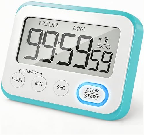 Digital Kitchen Timer Magnetic Loud Alarm, Large LCD Screen Silent/Beeping Multi-Function for Teachers Classroom Kids, Sky Blue