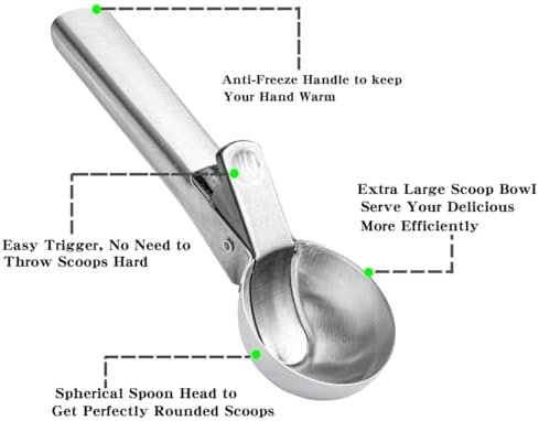 Ice Cream Scoop,Portable Stainless Steel Ice Cream Scoop with Trigger and Comfortable Handle,Dishwasher Safe,DIY Ice Cream,Gelato,Sorbet,Cake Batter (4p-silver)