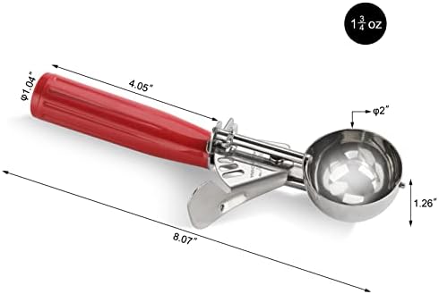 New Star Foodservice 34868 Commercial-Grade Thumb Press Food Disher/Ice Cream Scoop, 18/8 Stainless Steel, 1.75 oz, Size 24, Red