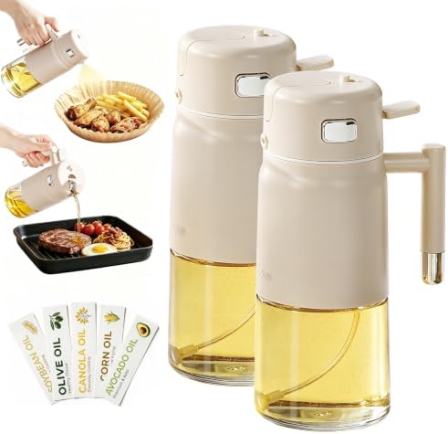 23.7oz/700ml Glass Olive Oil Sprayer for Cooking, 2-in-1 Oil Dispenser Bottle for Kitchen, Air Fryer, Salad, BBQ, Food Grade Spray Bottle with Portion Control