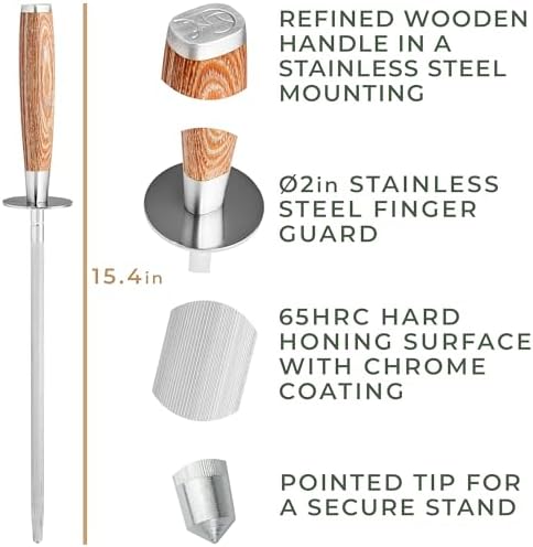 WALDWERK Premium Honing Rod - Honing Steel Made of Hardened Steel with Elegant Wooden Handle - 100% Plastic-Free Sharpening Steel for - Kitchen Knife Sharpener - Knife Sharpeners for Kitchen Knives