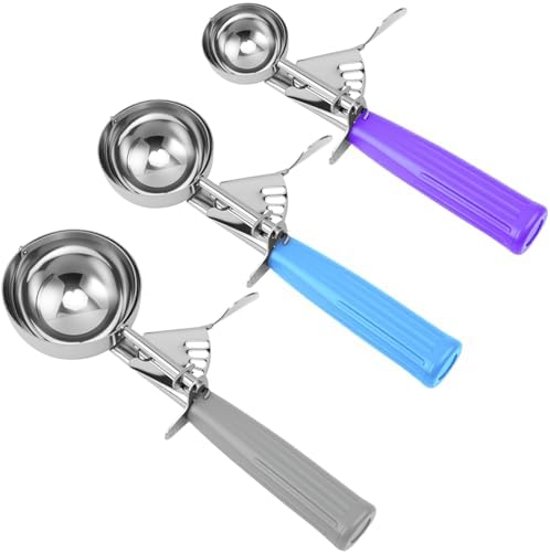 JUNADAEL J Ice Cream Scoop With Trigger, Cookie Scoop Set, Incluede 1.2 OZ/ 2 OZ/ 4 OZ Scoop, Portion Control For Cookie Dough, Ice Cream, Cupcake, Muffin, Mashed Potatoes, Side Dish, Pancake