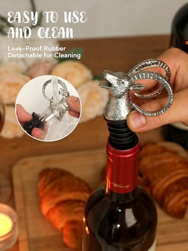 Ram Head Wine Pourer, Animal Wine Bottle Stopper and Liquor Pour Spout, Goat Antelope Wine Aerator with Silicone Rubber Fit, Metal Barware Gift for Wine Lovers, Fits Most Standard Bottles
