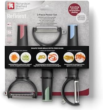Richardson Sheffield Peeler, 3 Pieces, Potato Peeler, Peeler for Julienne and Vegetables, Cucumber Peeler, Vegetable Peeler, Potato Peeler Set, Black