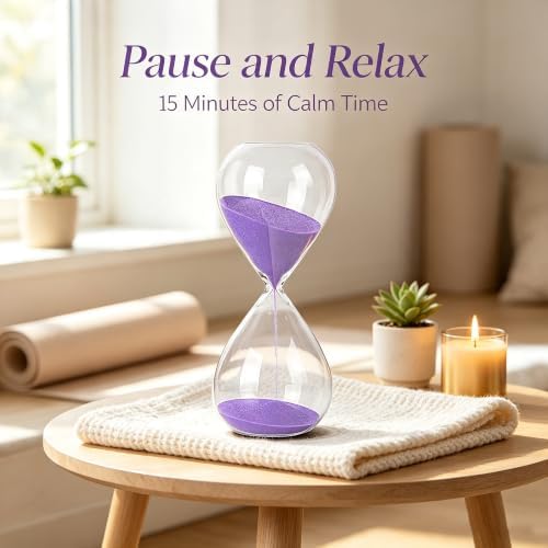Hourglass, HoveBeaty Purple Sand Timer, 15 Minute Hand-Blown Glass