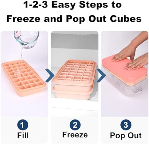 Ice Cube Tray with Lid and Bin, BPA Free Ice Maker for Freezer - 64 Grids Layerable Ice Cube Molds with Scoop & Container - Easy Release Ice Tray for Drinks, Cocktails, Whiskey, Mini Ice Cube Maker