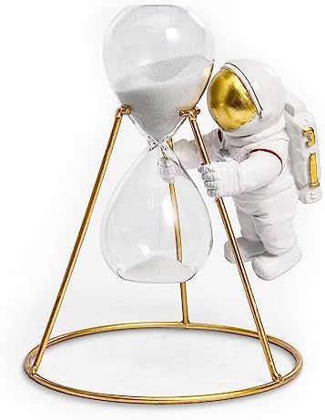 Astronaut Hourglass Statue Gold Spaceman Sculpture Resin Figurine 5 Minutes Sandglass Timer Sand Clock Space Gifts for Classroom Bookshelf Desktop Home Office Decor