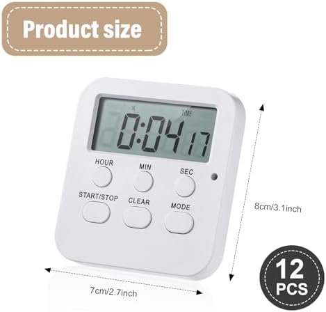 Weewooday 12 Pcs Digital Kitchen Magnetic Timer Bulk Classroom Count up Countdown Egg Timer Cute Desk Stopwatch for Back to School Teacher Kids Cooking Office(White,Cute Style)