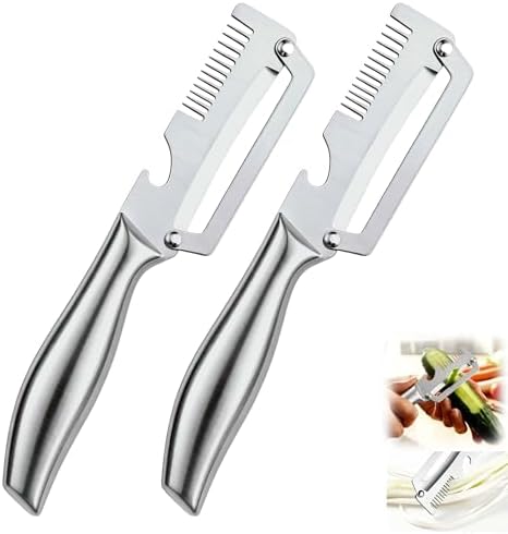 Premium Vegetable Peeler with Wooden Handle and Bottle Opener, Multi-Functional Vegetable Peeler for Fruit Pumpkin Peeling Potato and other vegetables or fruits (B-2pcs)
