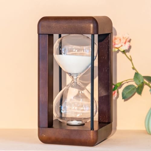Large Premium Walnut Hourglass,60 Minutes Sand Timers,Hour Glass with Sand Timer for Gift,Hourglass Decor for Home, Desk,Office, Wedding Decor (White)