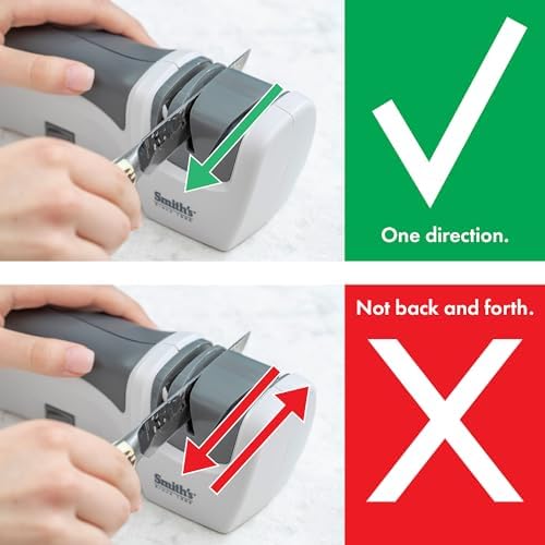 Smith’s 50097 Compact Electric Knife Sharpener | White & Grey | Kitchen Knife 2 Stage Sharpener | Electric & Manual | Blade Guide | Quick Sharpening & Polishing | Straight Edge Blades | Handheld
