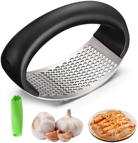 Upgraded 2025 Stainless Steel Garlic Press - Home Kitchen Utensil (1, Black)