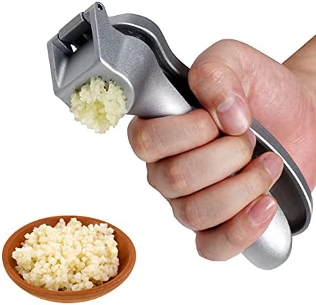 Garlic Press, Garlic Mincer Easy-squeeze Ergonomic Handle, Rust Proof, No Need To Peel, Professional Ginger Press & Garlic Crusher with Handy Cleaning Brush- Dishwasher Safe