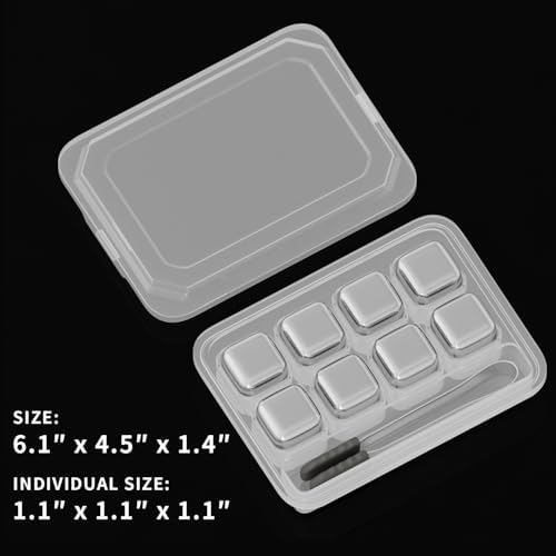 ShanSon Wine Chillers Metal Ice Cube 8 PCS Stainless Steel Whiskey Stones Reusable Whiskey Rocks Beverage Chilling Stones for Scotch and Bourbon Drinking Gifts Set for Men Dad Husband,Silver