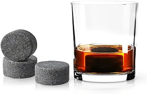 True Glacier Rocks Black Granite Stone Drink Chillers - Set of 4 Ice Cocktail Rocks, Whiskey Ice Stones Rocks, Barware, Whiskey Bar Accessories