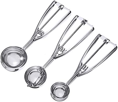 Stainless Steel Ice Cream Scoop with Trigger Release,Professional Cookie Scoop Kitchen Tools,Perfect Muffin Scoop Set for Cookie, Ice Cream, Cupcake, Muffin, Meatball. Mix 3 Pack