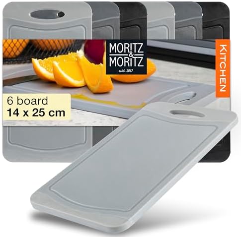 Set of 6 Non-Slip BPA-Free Plastic Cutting Boards 14x25cm - Durable Kitchen Chopping Boards - Easy Clean, Black
